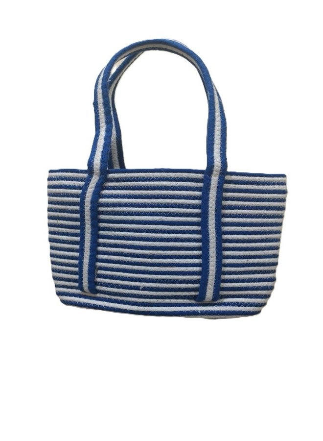FIBREGOLD blue and white striped cotton tote bag | spacious shoulder handbag for women | multipurpose travel, beach, and shopping bag with long handles - Image 3